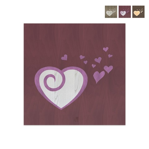 Tableau en bois marqueté à la main 75x75cm coeur de fantaisie Amour Promotion