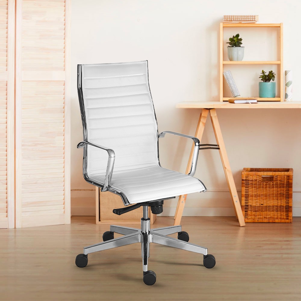 Chaise de bureau ergonomique design exécutif similicuir blanc Stylo HWE