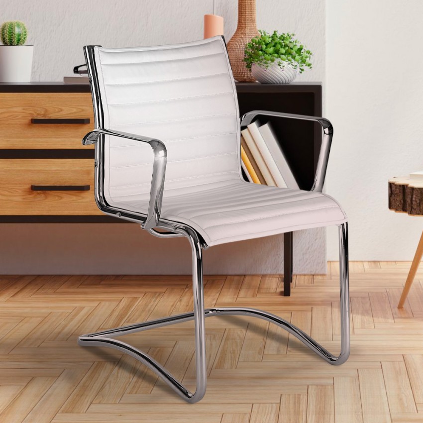 Chaise De Bureau Avec Accoudoirs Salle De Réunion Similicuir Blanc Stylo SBWE