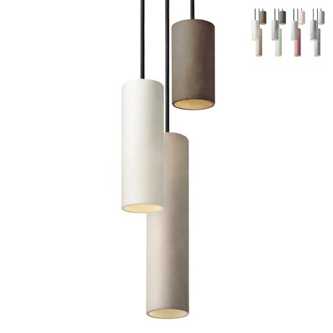 Suspension moderne 3 lumières design cylindre Cromia Promotion