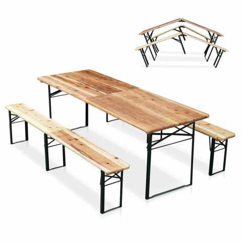 Table de brasserie pliante bancs bois ensemble 220x80cm Promotion