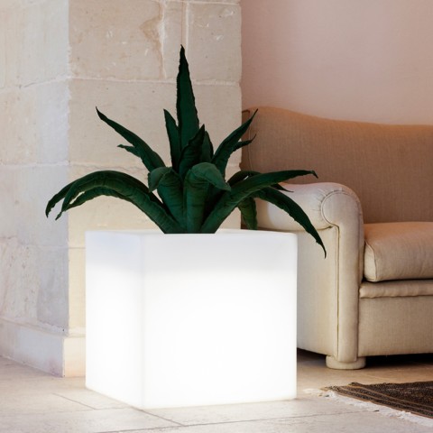 Pot lumineux carré style moderne pour plantes terrasse jardin Ellenico Promotion