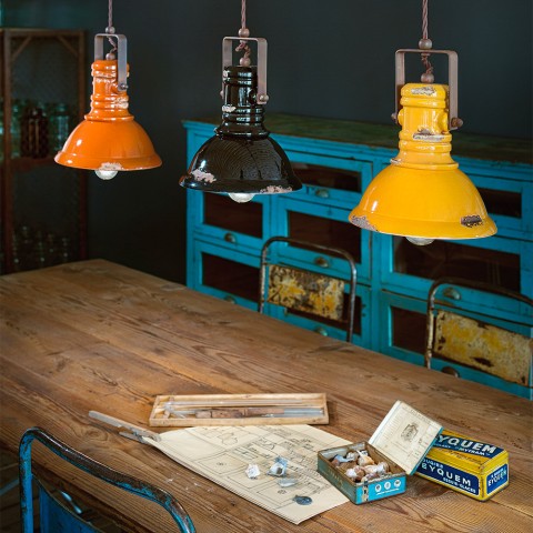 Suspension en fer et céramique peinte à la main design vintage industriel SO Promotion
