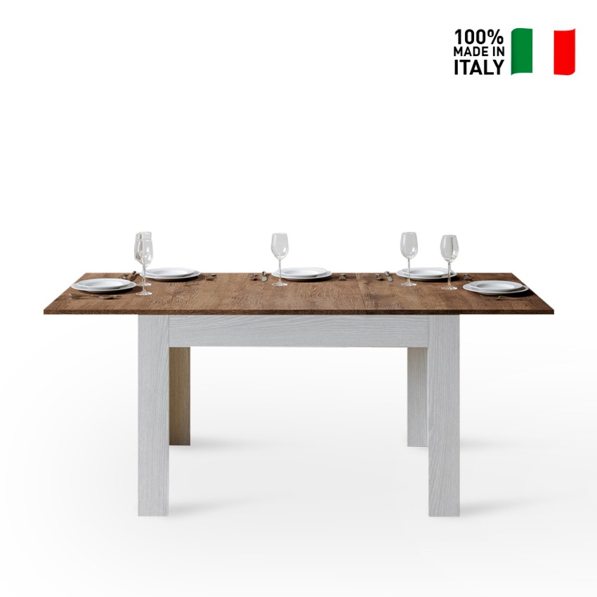 Table à manger pliante moderne extensible rustique Bouchon rectangle avec  rangement en noyer et gris - Noix et gris