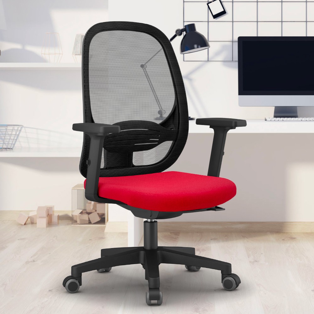 Chaise de bureau ergonomique rouge télétravail respirant Easy R