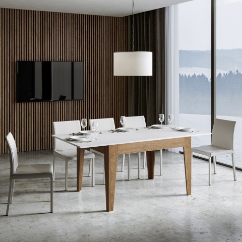 Table à manger extensible 90x120-180cm couleur bois et blanc Cico Mix QB