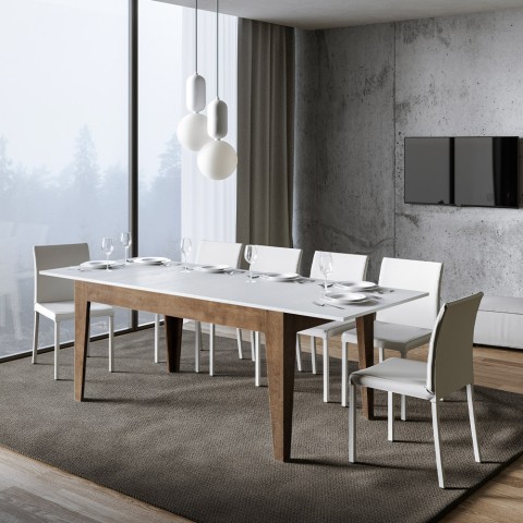 Table extensible moderne 90x160-220cm en bois de noyer blanc Cico Mix NB Promotion