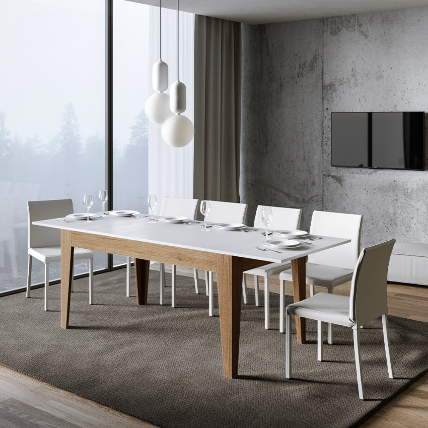 Table À Manger Extensible 90x160-220cm Bois Blanc Cico Mix QB Table À Manger Extensible 90x160-220cm Bois Blanc Cico Mix QB
