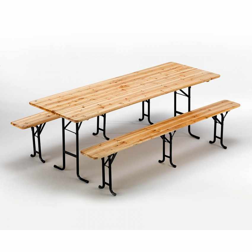Table de brasserie bancs en bois 3 pieds pliants festival jardin 220x80