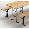 Table de brasserie bancs en bois 3 pieds pliants festival jardin 220x80 Vente