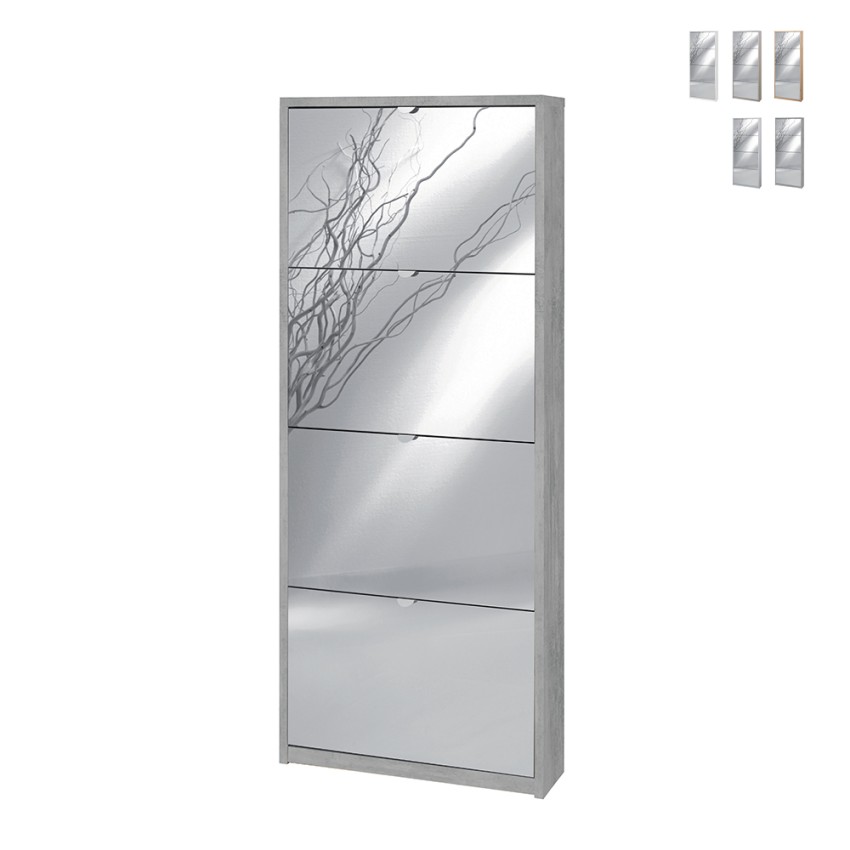 Armoire à chaussures design moderne 4 portes avec miroir 10 paires de chaussures Glenn Vente Armoire à chaussures design moderne 4 portes avec miroir 10 paires de chaussures Glenn Vente