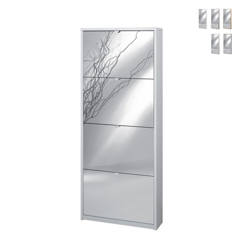 Armoire à chaussures design moderne 4 portes avec miroir 10 paires de chaussures Glenn Promotion