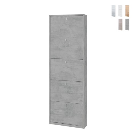 Meuble à chaussures d'entrée design moderne et slim 5 portes pour 12 paires de chaussures Lita Promotion