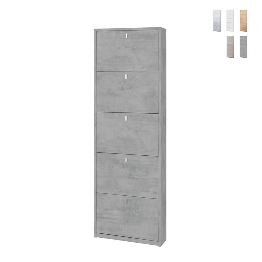 Meuble à chaussures d'entrée design moderne et slim 5 portes pour 12 paires de chaussures Lita Promotion