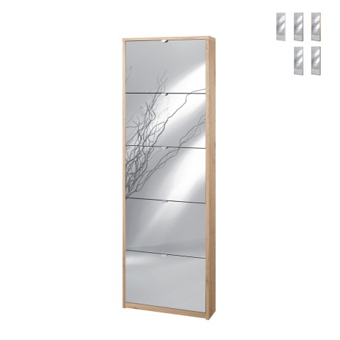 Meuble à chaussures 5 portes avec miroir design moderne pour 12 paires de chaussures Darcy Promotion