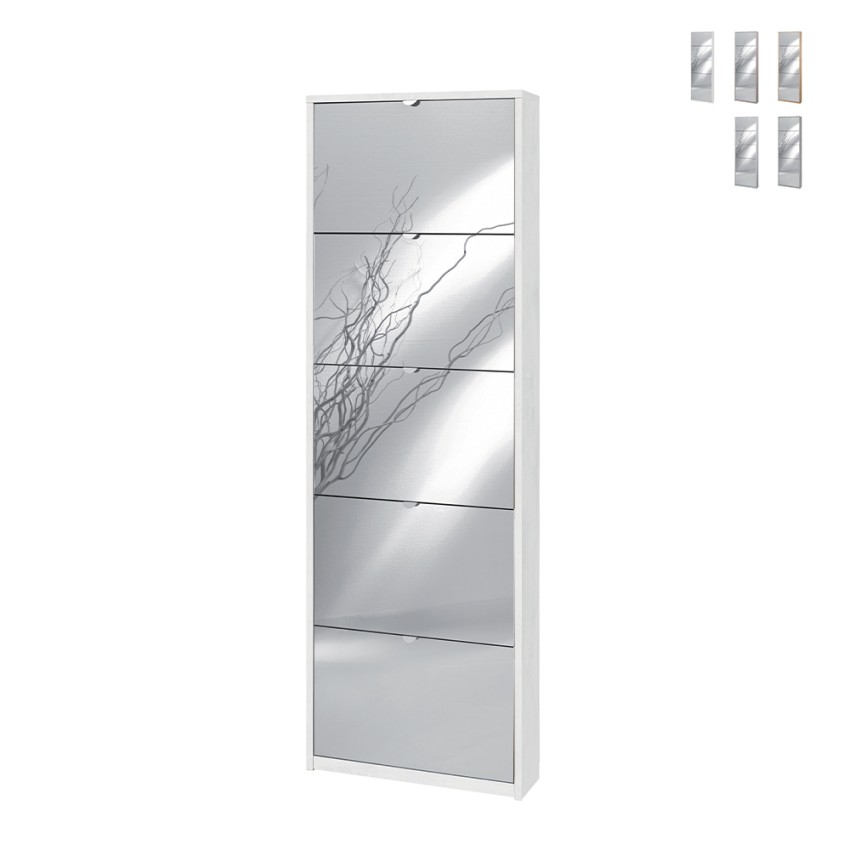 Alba armoire à chaussures d'entrée 2 portes à miroir blanc brillant en  chêne.