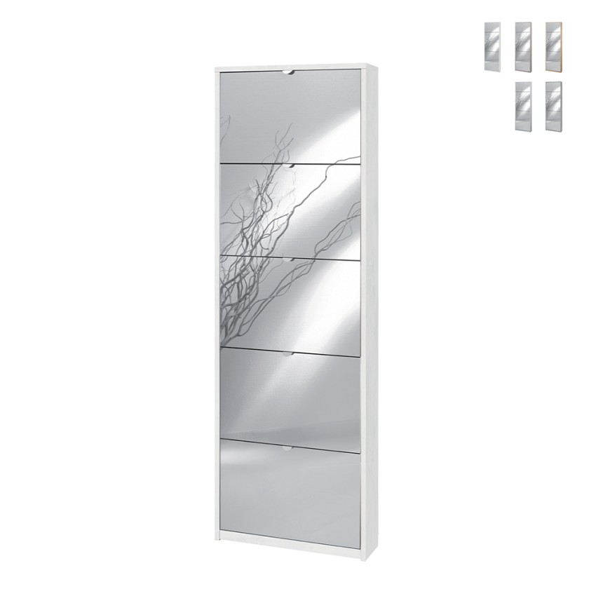 Meuble à chaussures 5 portes avec miroir design moderne pour 12 paires de chaussures Darcy Vente Meuble à chaussures 5 portes avec miroir design moderne pour 12 paires de chaussures Darcy Vente