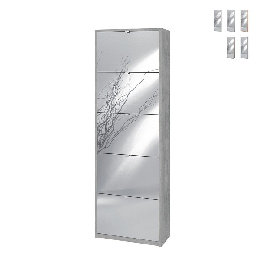 Meuble à chaussures 5 portes miroir pour 25 paires design moderne Roy Remises