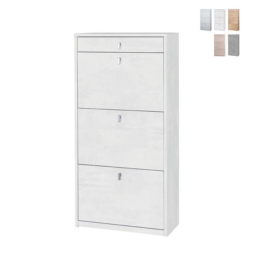 Meuble à chaussures d'entrée 3 portes avec tiroir pour 15 paires de chaussures Naky Vente Meuble à chaussures d'entrée 3 portes avec tiroir pour 15 paires de chaussures Naky Vente