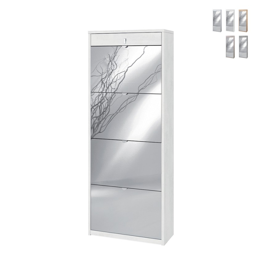 Armoire à chaussures avec miroir 4 portes pour 20 paires Glimt Promotion Armoire à chaussures avec miroir 4 portes pour 20 paires Glimt Promotion