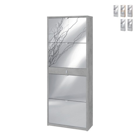 Meuble à chaussures 4 portes avec miroir et tiroir pour 20 paires de chaussures Belty Promotion