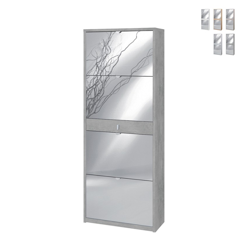 Meuble à chaussures 4 portes avec miroir et tiroir pour 20 paires de chaussures Belty Promotion Meuble à chaussures 4 portes avec miroir et tiroir pour 20 paires de chaussures Belty Promotion