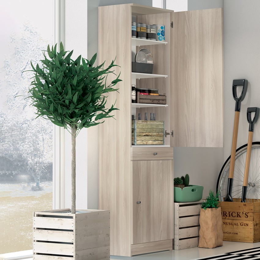 Armoire Colonne Meuble Polyvalent 2 Portes Tiroirs 3 Étagères Half Colonna armadio mobile multiuso 2 ante cassetto 3 ripiani Half Promozione