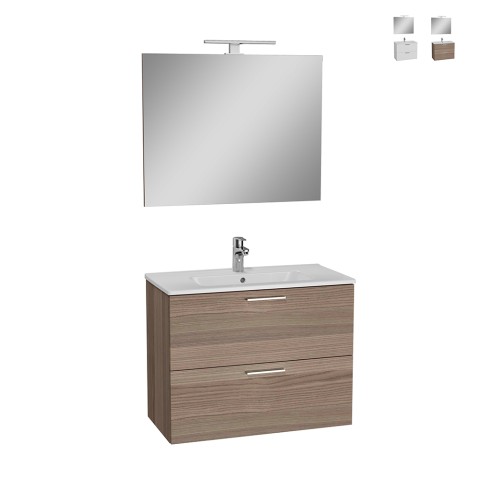 Meuble de salle de bain suspendu 80cm lavabo 2 tiroirs miroir LED Mia Promotion