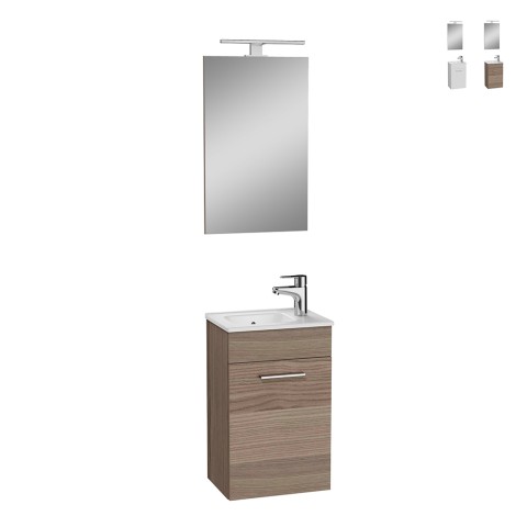 Meuble de salle de bain suspendu 40 cm compact vasque porte miroir LED Mia
