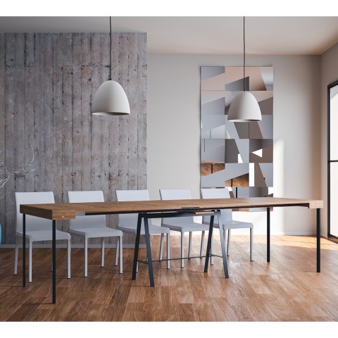 Table console extensible bois avec rallonges 90x40-300cm Banco Oak Promotion