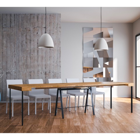 Table console de salle à manger extensible avec rallonges 90x40-300cm bois Banco Fir