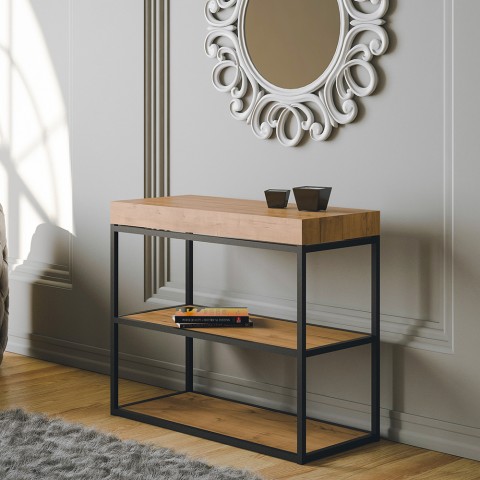 Table console extensible en bois avec rallonges 90x40-196cm Plano Small Oak Promotion
