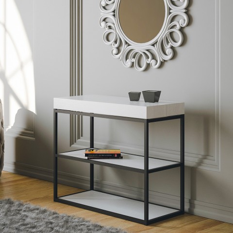 Table console extensible avec rallonges blanche 90x40-300cm Plano