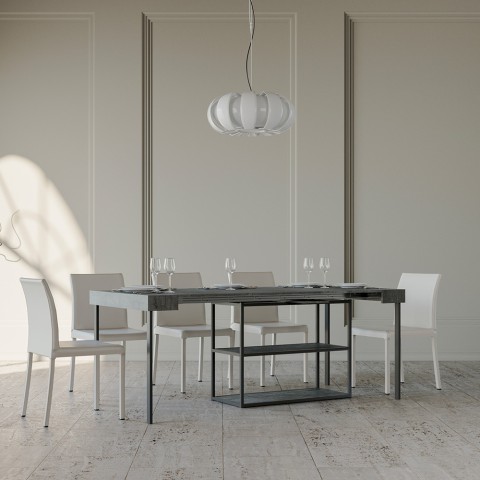 Table console design extensible avec rallonges 90x40-300cm table grise Plano Concrete