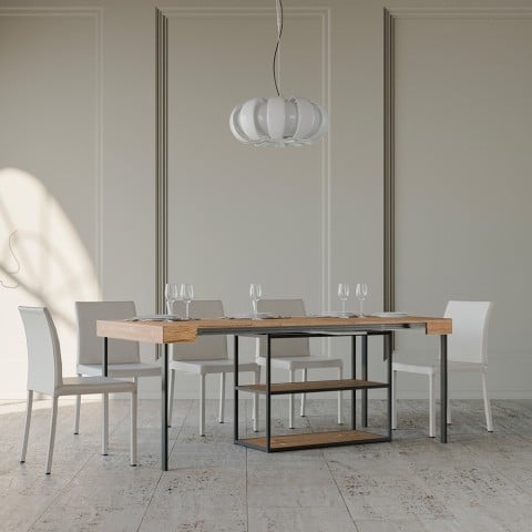 Table console extensible avec rallonges en bois 90x40-300cm Plano Fir
