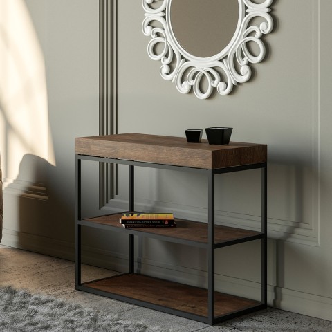 Table console extensible avec rallonges en bois couleur noyer 90x40-300cm Plano Premium Noix
