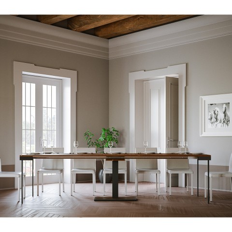 Table console extensible avec rallonges en bois couleur noyer 90x40-300cm Capital Evolution Noix Promotion