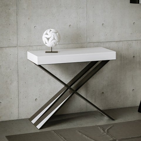 Table console extensible 90x40-196cm bois blanc Diago Small Promotion
