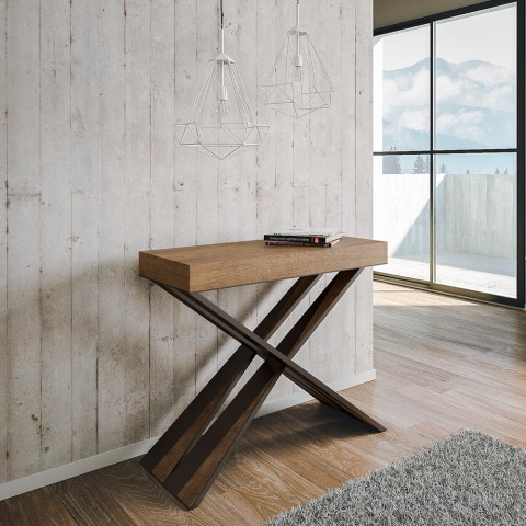 Table console extensible en bois couleur noyer 90x40-300cm Diago Premium Noix Promotion