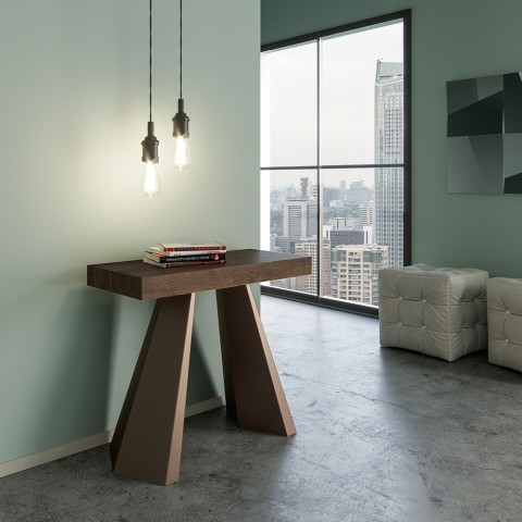 Table console extensible 90x40-300cm en bois couleur noyer Diamante Noix