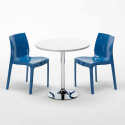 Table Ronde Blanche 70x70cm Avec 2 Chaises Colorées Grand Soleil Set Intérieur Bar Café Ice Long Island 