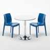 Table Ronde Blanche 70x70cm Avec 2 Chaises Colorées Grand Soleil Set Intérieur Bar Café Ice Long Island 