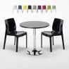 Table Ronde Noire 70x70cm Avec 2 Chaises Colorées Grand Soleil Set Intérieur Bar Café Ice Cosmopolitan Promotion