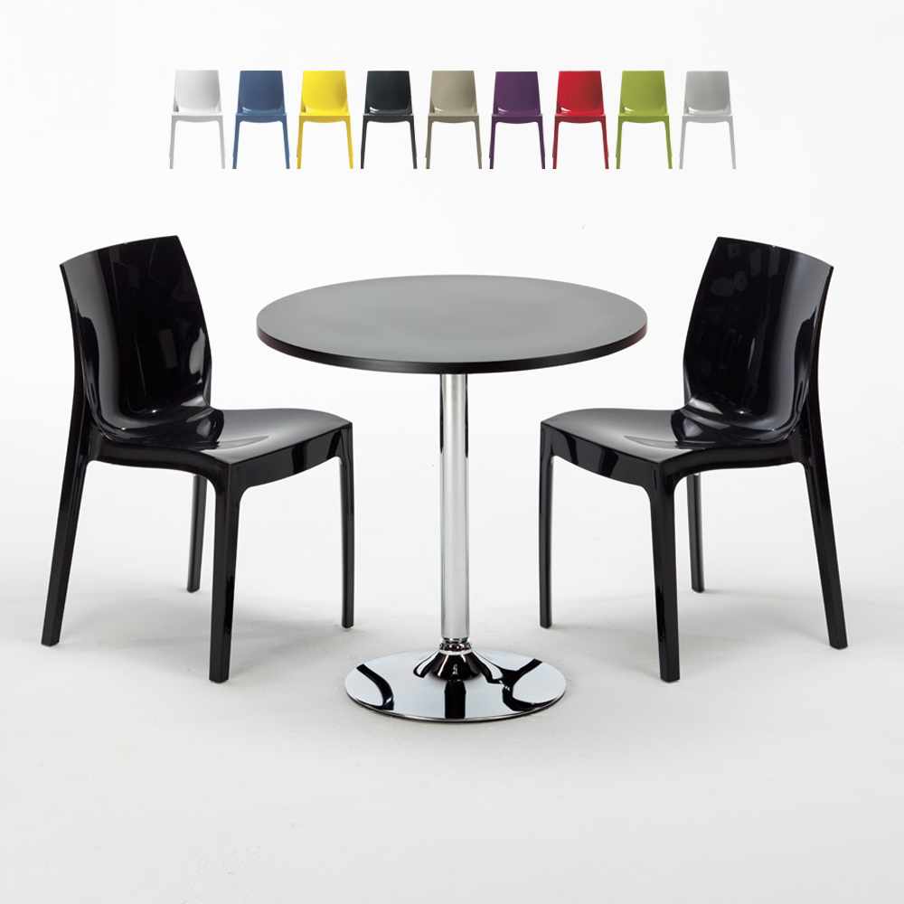 Table Ronde Noire 70x70cm 2 Chaises Interieur Bar Cafe Ice Cosmopolitan