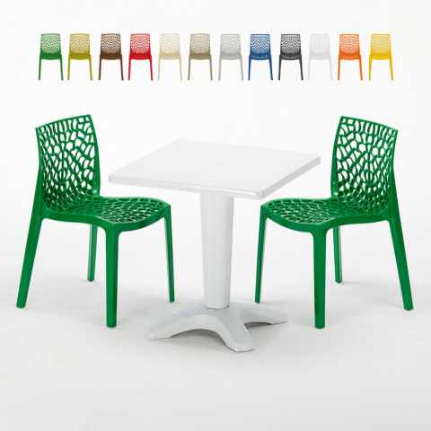 Table Carrée Blanche 70x70cm Avec 2 Chaises Colorées Grand Soleil Set Bar Café Gruvyer Patio