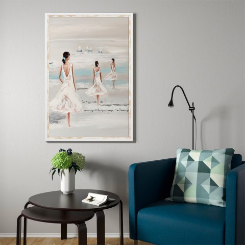 Tableau moderne peinture relief plage femmes peint à la main sur toile cadre 60 × 90 cm W205