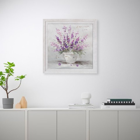 Tableau Moderne peinture vase fleurs pourpres peint à la main sur toile avec cadre 30 × 30 cm W602