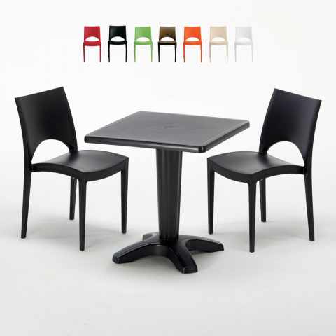 Table Carrée Noire 70x70cm Avec 2 Chaises Colorées Grand Soleil Set Bar Café Paris Aia