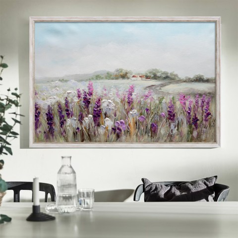 Tableau moderne Peinture paysage champ de fleurs peint à la main sur toile cadre 60 × 90 cm W619 Promotion