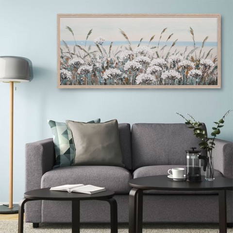Tableau moderne champ de fleurs peint à la main sur toile avec cadre 65 × 150 cm W717